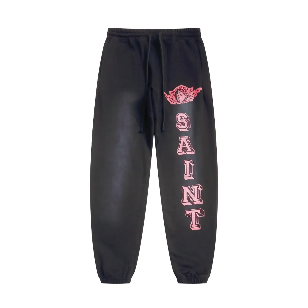 Saint Michael's trendy retro angels letters with old washed angel vintage loose casual loose sweatpants and trousers Style number: SM632 Size: S-M-L-XL Color: black blue-black red-blue yellow Price: P236